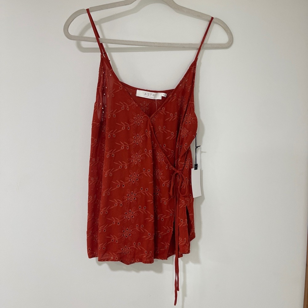 ASTR The Label Floral Eyelet Wrap Top‎ Women Size S Rust Orange Boho Cottagecore